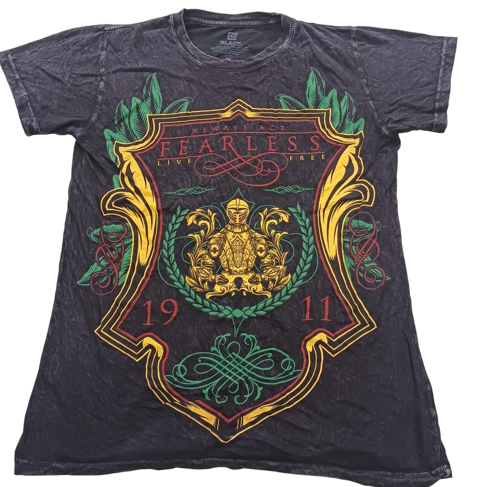 Ecko Unltd Black Label Mens Fearless Knight Graphic T-Shirt Black Wash Size M